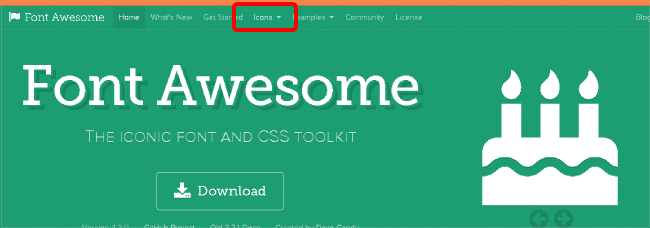 「Font Awesome」のiconsをクリック