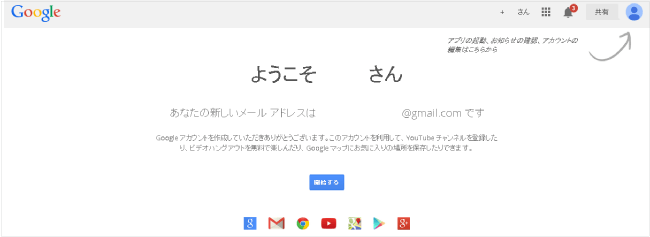 Googleアカウント登録完了画面